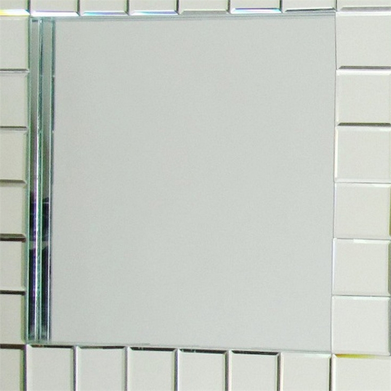 Square Beveled Mirror with Grid Like Accent- Silver