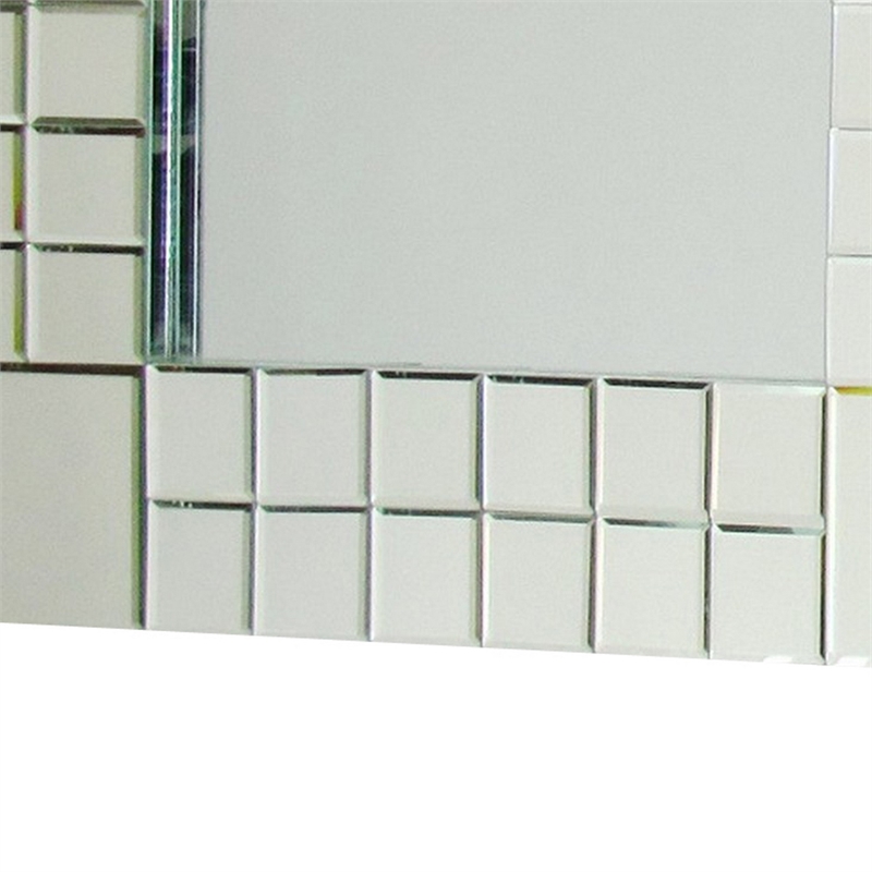 Square Beveled Mirror with Grid Like Accent- Silver