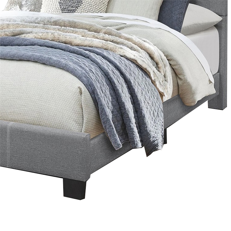Queen Size Bed with Fabric Wrapped Frame and Panel Headboard- Gray