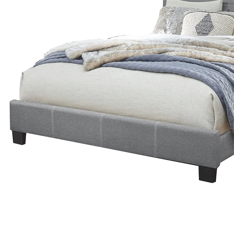 Queen Size Bed with Fabric Wrapped Frame and Panel Headboard- Gray