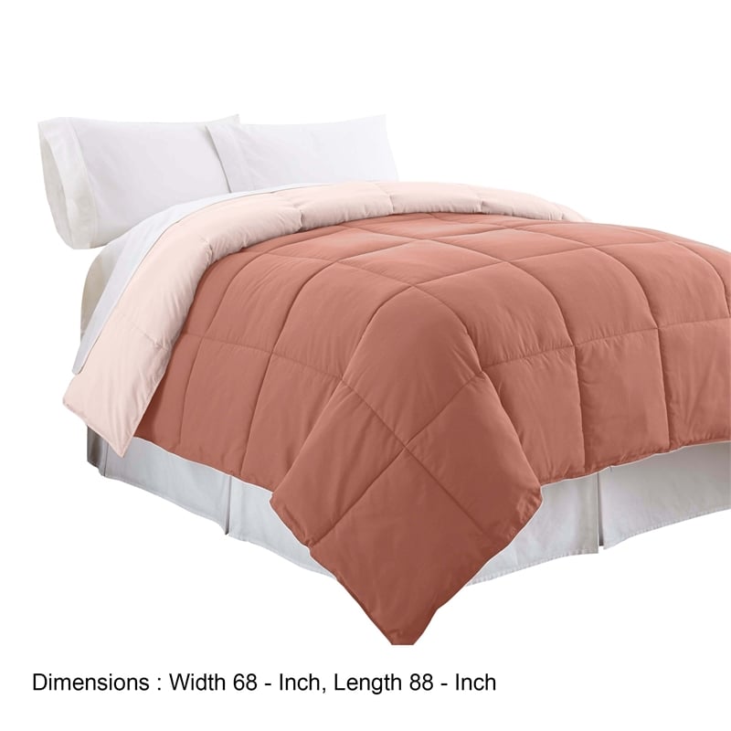 Veria Microfiber Twin Comforter with Stitched Block Pattern - Rosewood