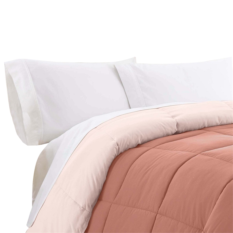 Veria Microfiber Twin Comforter with Stitched Block Pattern - Rosewood