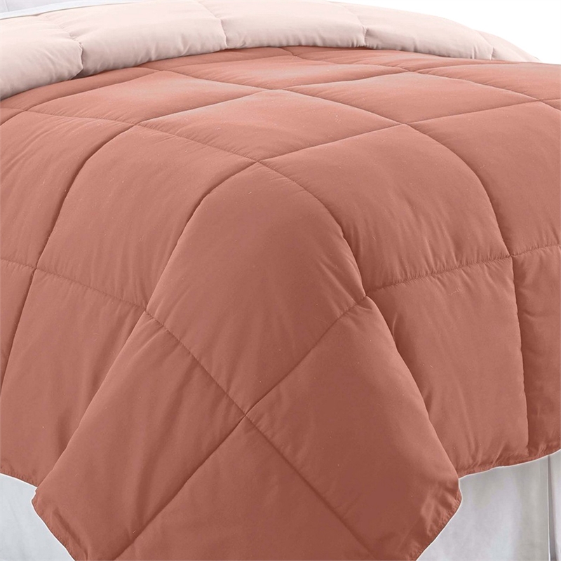 Veria Microfiber Twin Comforter with Stitched Block Pattern - Rosewood
