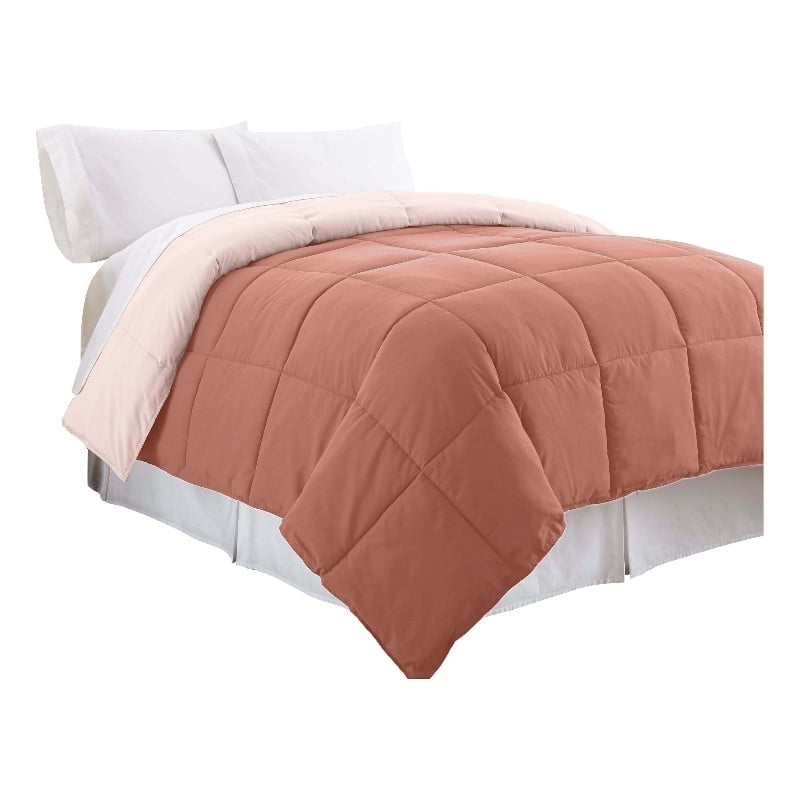 Veria Microfiber Twin Comforter with Stitched Block Pattern - Rosewood