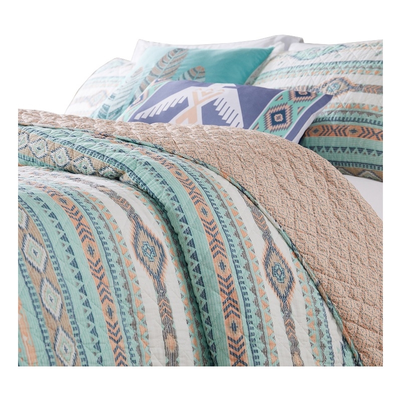 2 Piece Twin Quilt Set with Geometric Pattern- Blue