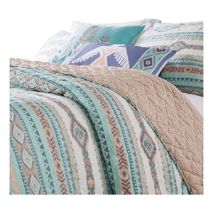 2 Piece Twin Quilt Set with Geometric Pattern- Blue