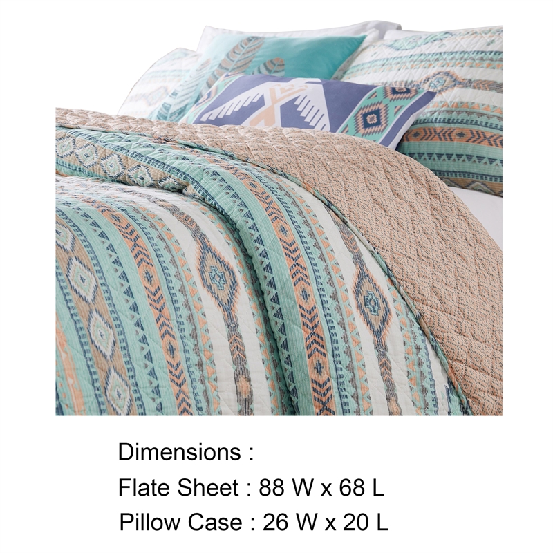 2 Piece Twin Quilt Set with Geometric Pattern- Blue