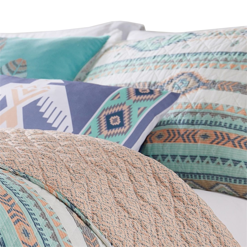 2 Piece Twin Quilt Set with Geometric Pattern- Blue