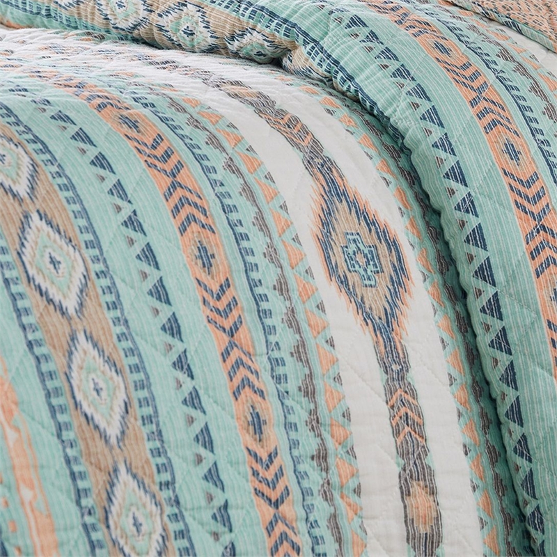 2 Piece Twin Quilt Set with Geometric Pattern- Blue