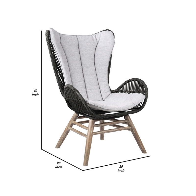 Indoor Outdoor Lounge Chair with Intricate Rope Woven Wingback- Gray