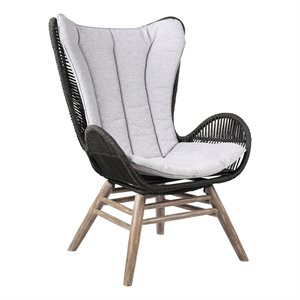 Indoor Outdoor Lounge Chair with Intricate Rope Woven Wingback- Gray