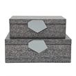 14 Inch Box with Leatherette Upholstery and Textured Pattern- Gray