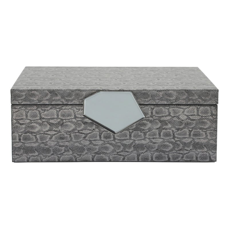 14 Inch Box with Leatherette Upholstery and Textured Pattern- Gray