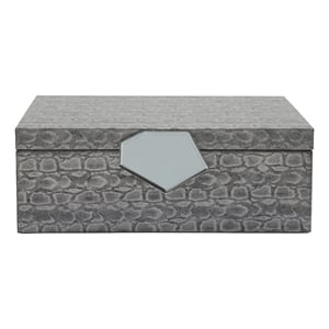 14 Inch Box with Leatherette Upholstery and Textured Pattern- Gray