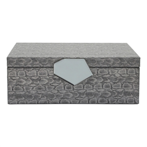14 Inch Box with Leatherette Upholstery and Textured Pattern- Gray