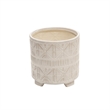 Footed Planter with Ceramic and Geometric Pattern- Set of 2- Beige