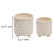 Footed Planter with Ceramic and Geometric Pattern- Set of 2- Beige
