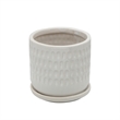 Ceramic Planter with Saucer and Hammered Design- Set of 2- White