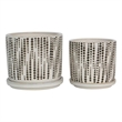 Ceramic Planter with Polka Dot Design and Saucer- Set of 2- Beige
