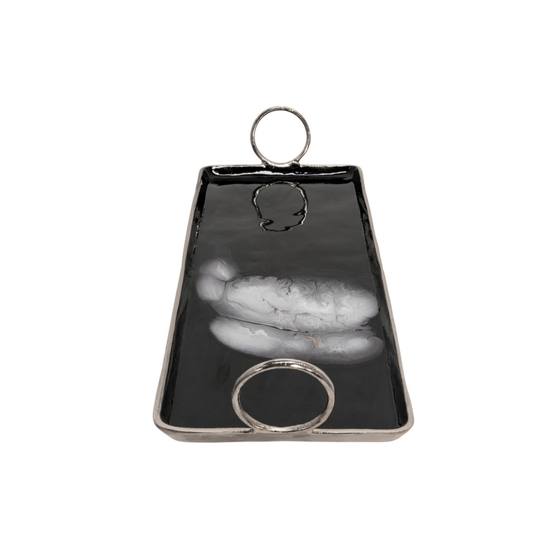 Tray with Metal and Ring Handles- Black and Silver