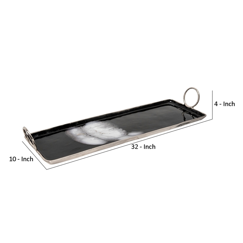 Tray with Metal and Ring Handles- Black and Silver