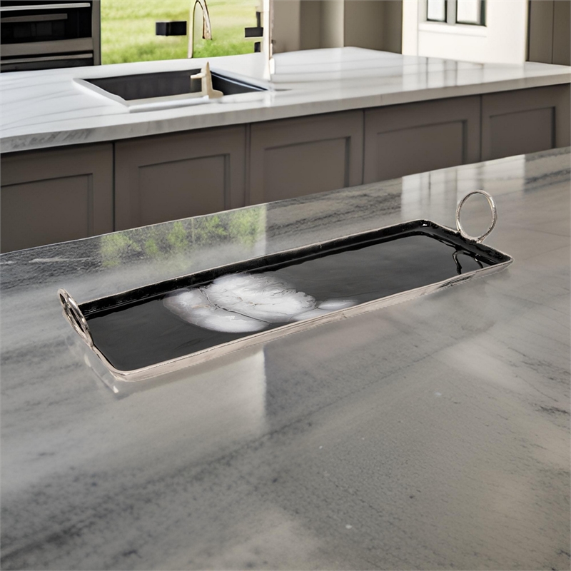Tray with Metal and Ring Handles- Black and Silver