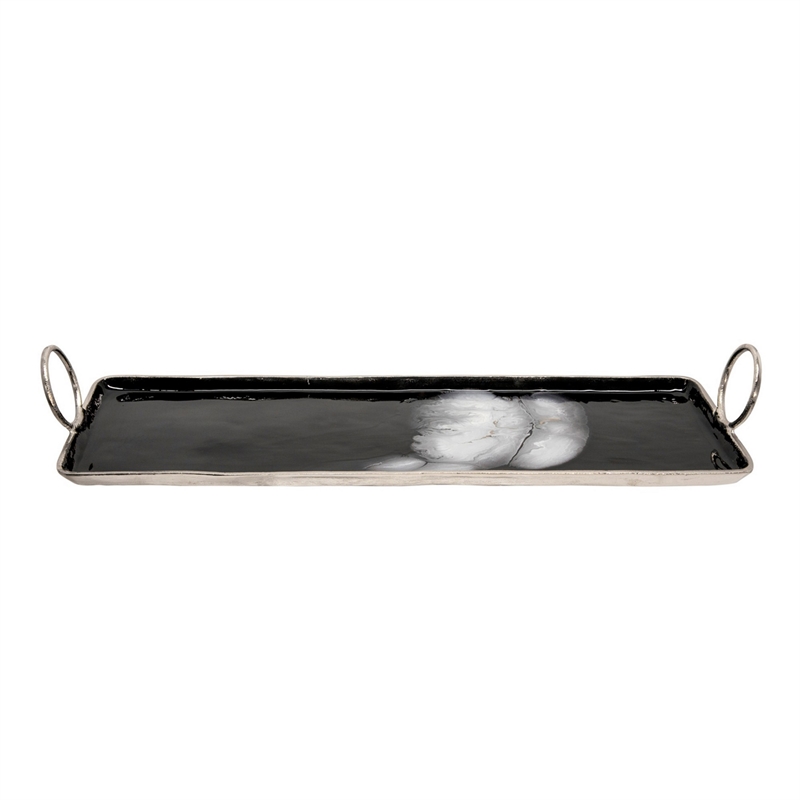 Tray with Metal and Ring Handles- Black and Silver