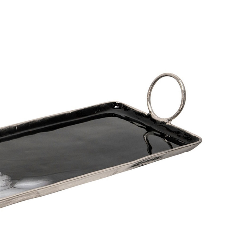 Tray with Metal and Ring Handles- Black and Silver