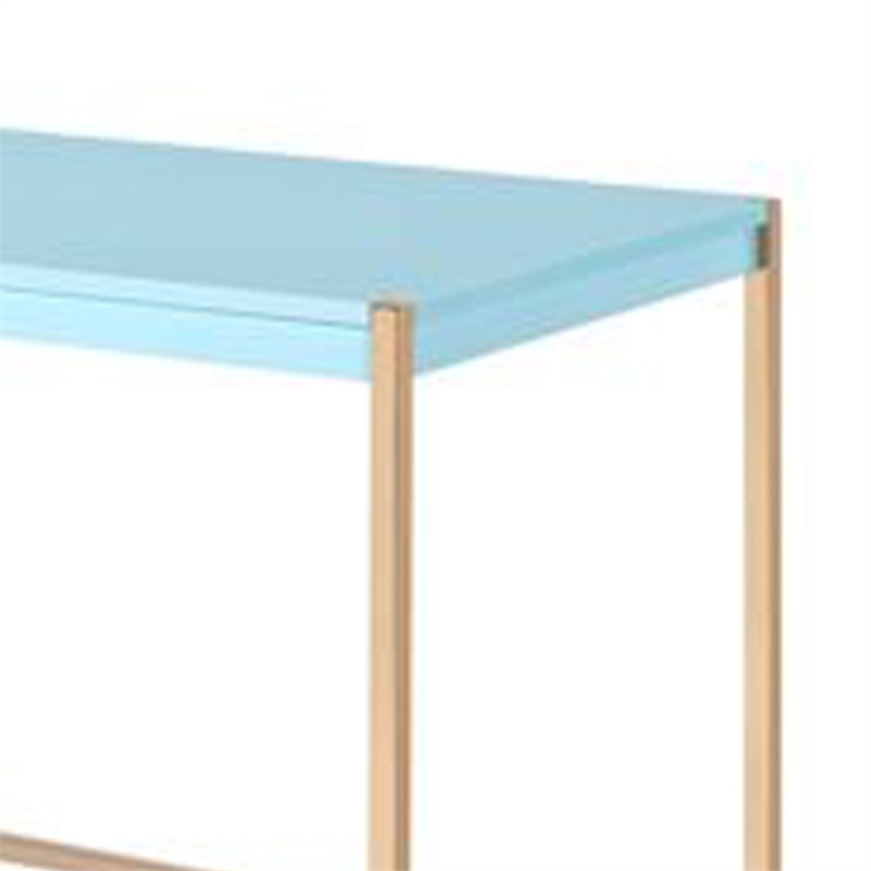 Writing Desk with USB Dock and Metal Legs- Sky Blue and Gold