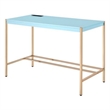 Writing Desk with USB Dock and Metal Legs- Sky Blue and Gold