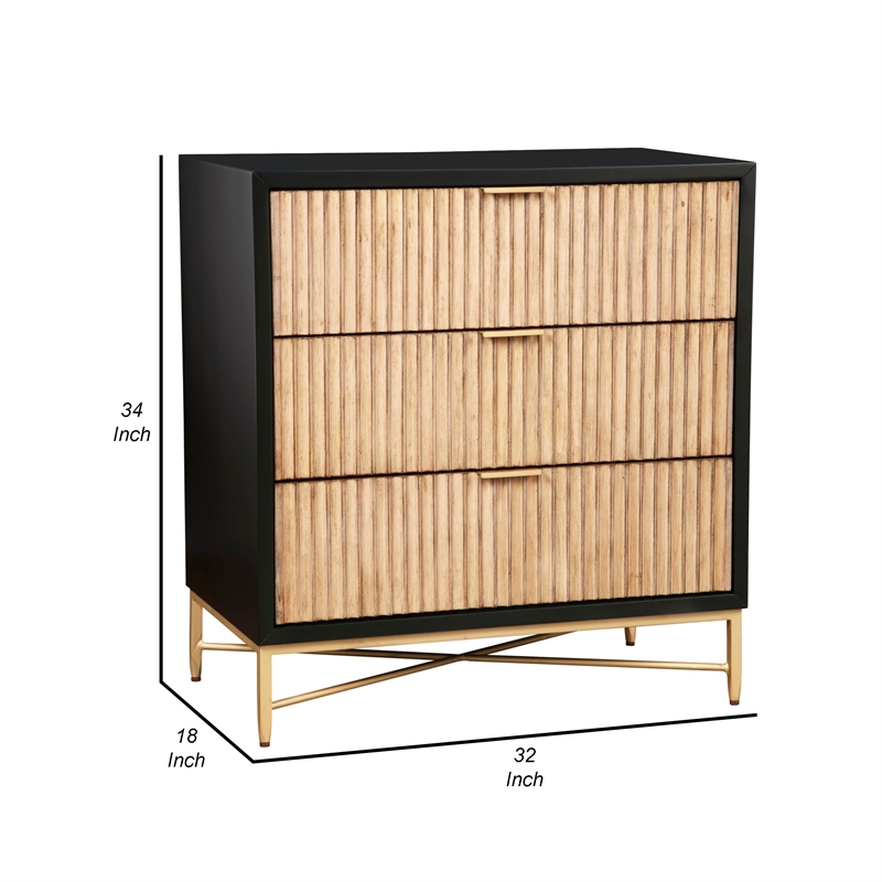Accent Chest with 3 Corrugated Drawers and Metal Base- Black