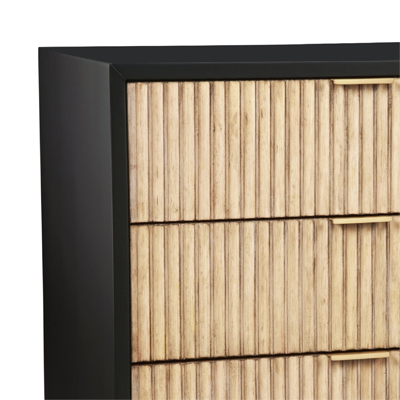Accent Chest with 3 Corrugated Drawers and Metal Base- Black