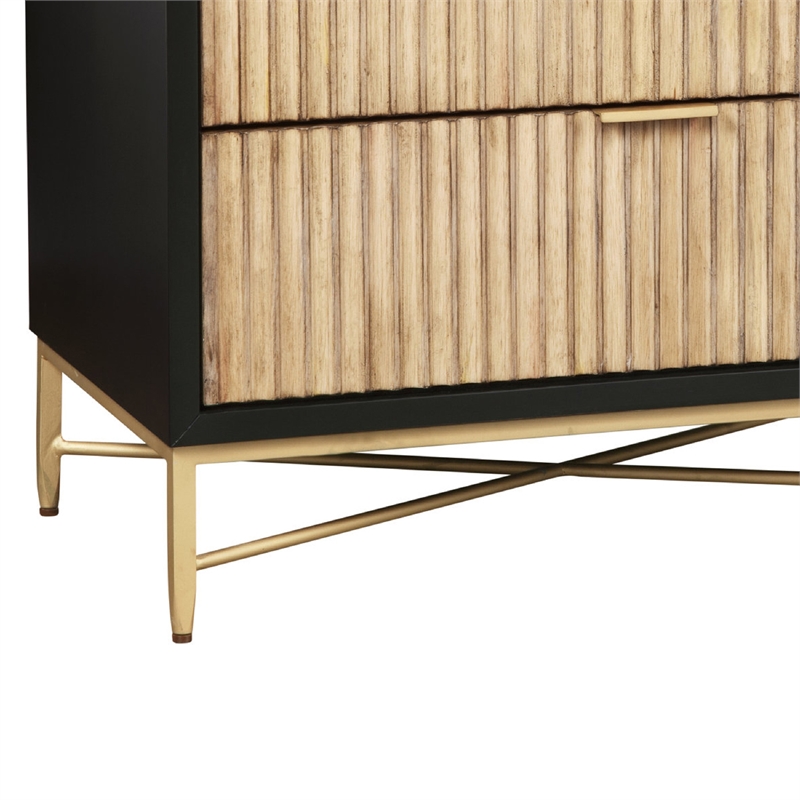 Accent Chest with 3 Corrugated Drawers and Metal Base- Black