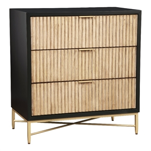 Accent Chest with 3 Corrugated Drawers and Metal Base- Black