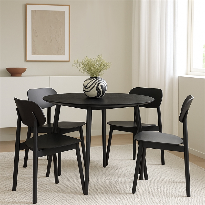 Dining Table with Wood and Rounded Tapered Legs- Black