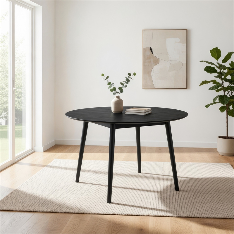 Dining Table with Wood and Rounded Tapered Legs- Black