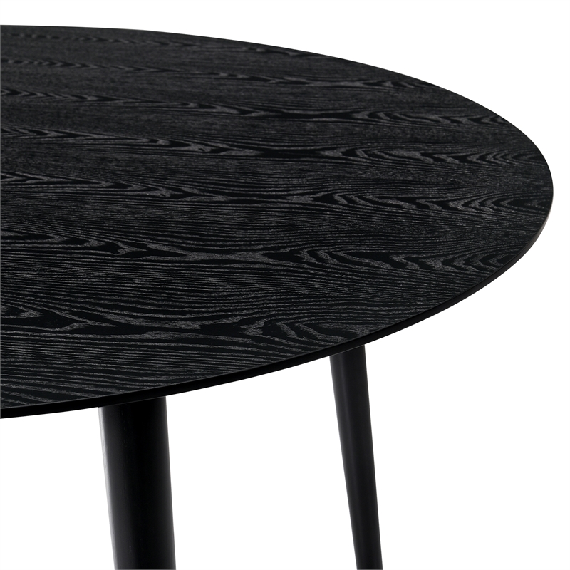 Dining Table with Wood and Rounded Tapered Legs- Black