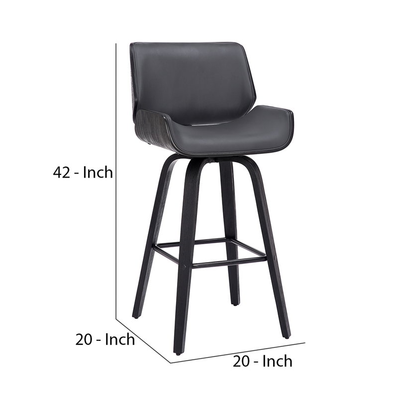 30 Inch Bar Stool with Curved Padded Back and Seat- Gray