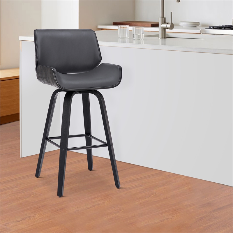 30 Inch Bar Stool with Curved Padded Back and Seat- Gray