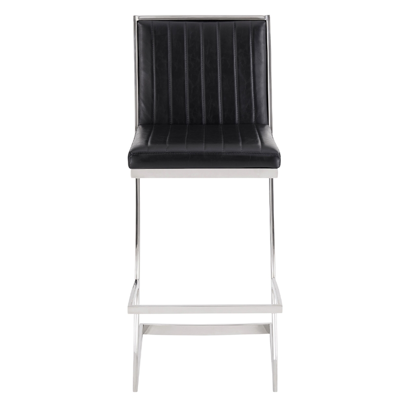 Barstool with Channel Stitching and Angled Cantilever Base- Black and Silver