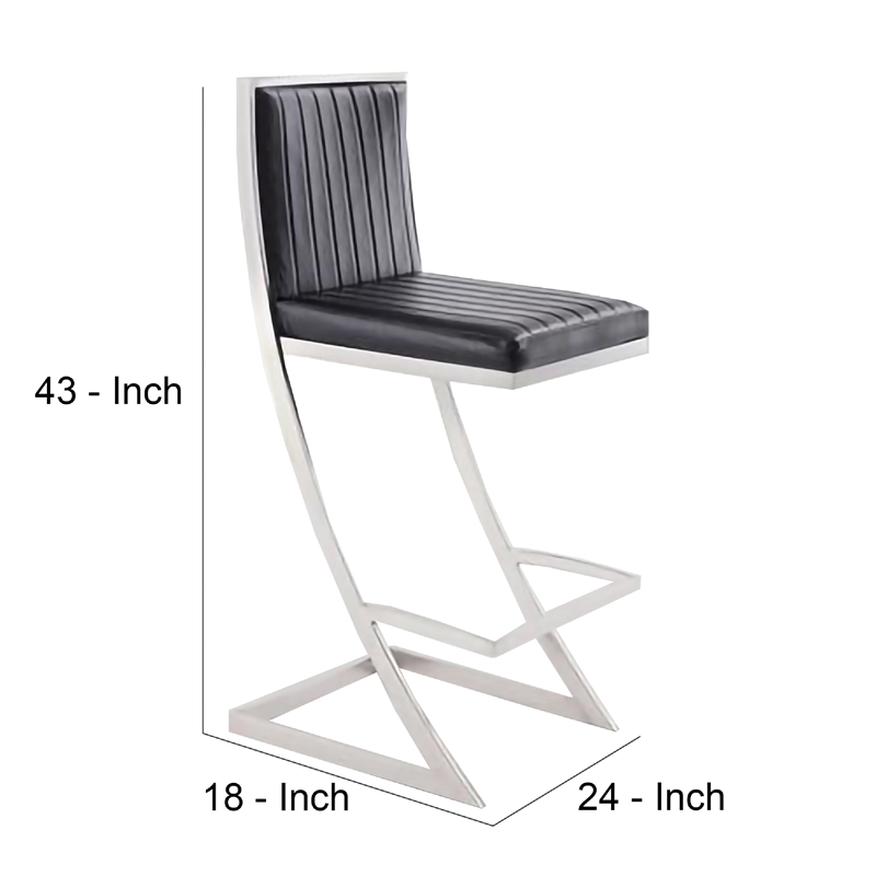 Barstool with Channel Stitching and Angled Cantilever Base- Black and Silver