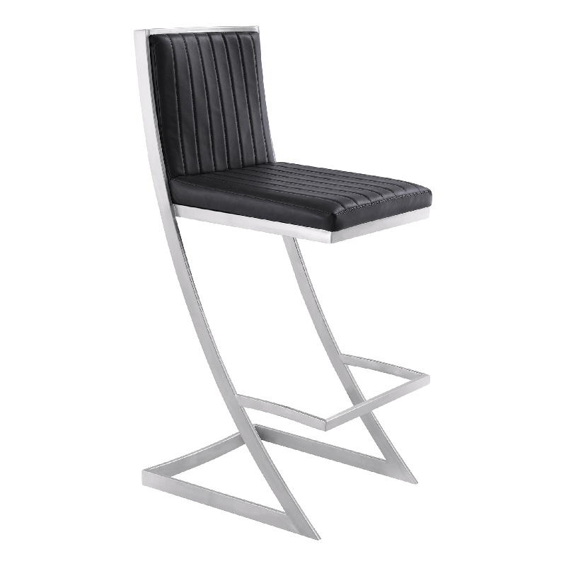 Barstool with Channel Stitching and Angled Cantilever Base- Black and Silver