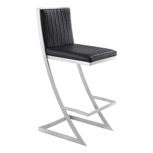 Barstool with Channel Stitching and Angled Cantilever Base- Black and Silver