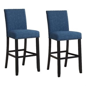 Bar Chair with Fabric Seat and Nailhead Trim- Set of 2- Blue