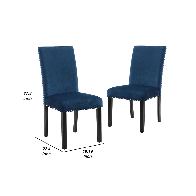 Kate 38 Inch Velvet Upholstered Wood Dining Chair- Set of 2- Blue