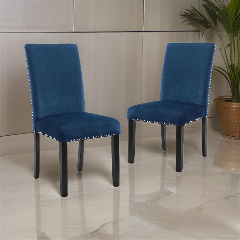 Kate 38 Inch Velvet Upholstered Wood Dining Chair- Set of 2- Blue