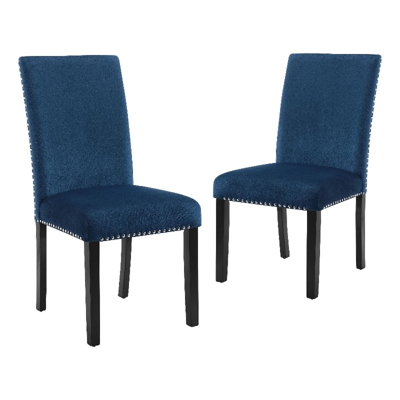 Kate 38 Inch Velvet Upholstered Wood Dining Chair- Set of 2- Blue