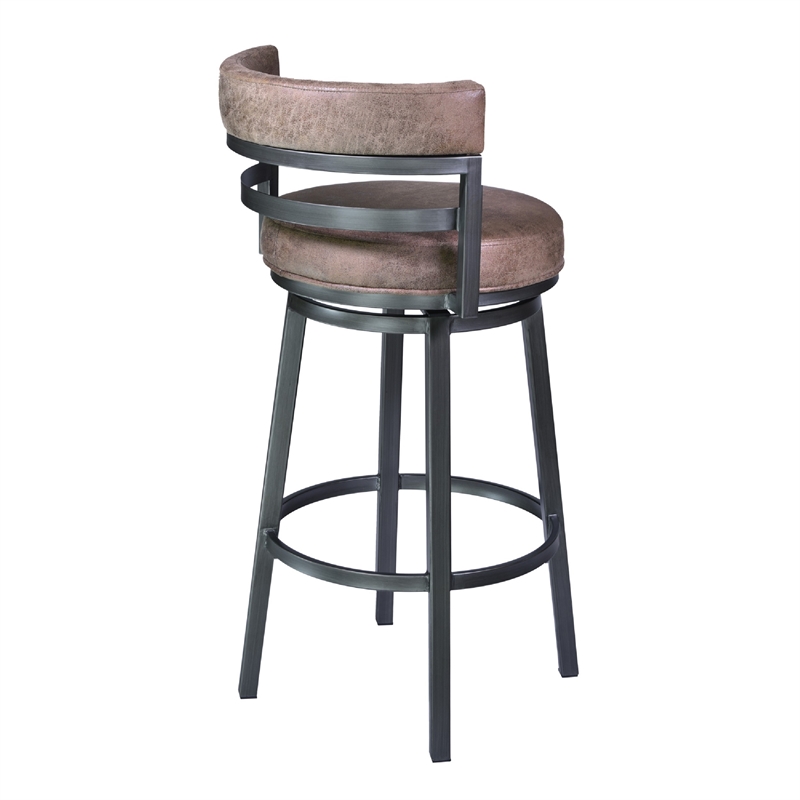 26 Inch Vegan Faux Leather Curved Counter Stool- Brown- Gray