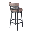 26 Inch Vegan Faux Leather Curved Counter Stool- Brown- Gray