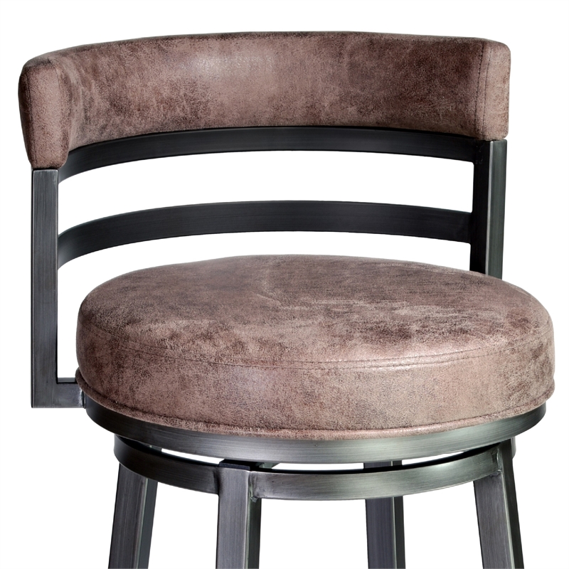 26 Inch Vegan Faux Leather Curved Counter Stool- Brown- Gray